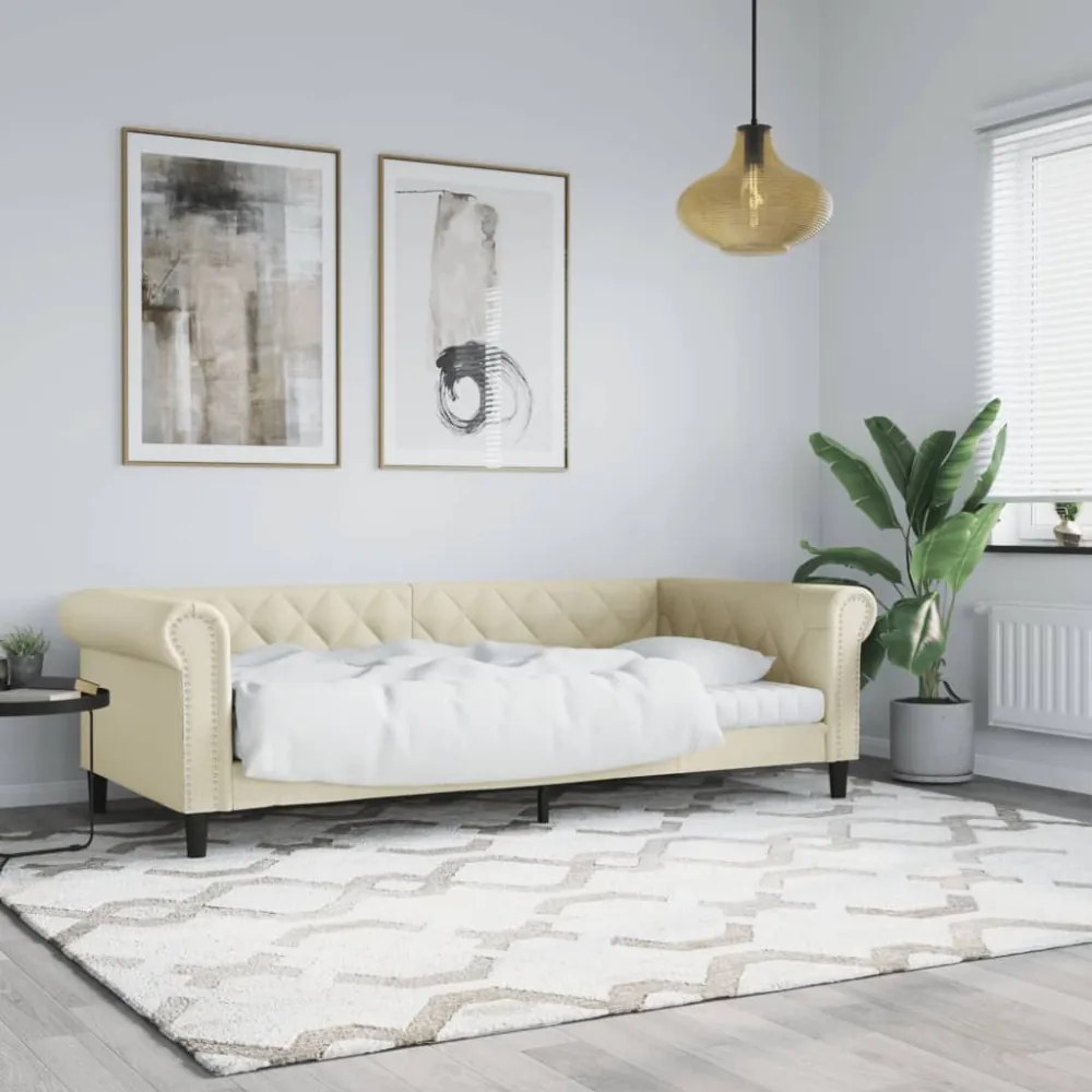 krémszínű műbőr kanapéágy 80 x 200 cm