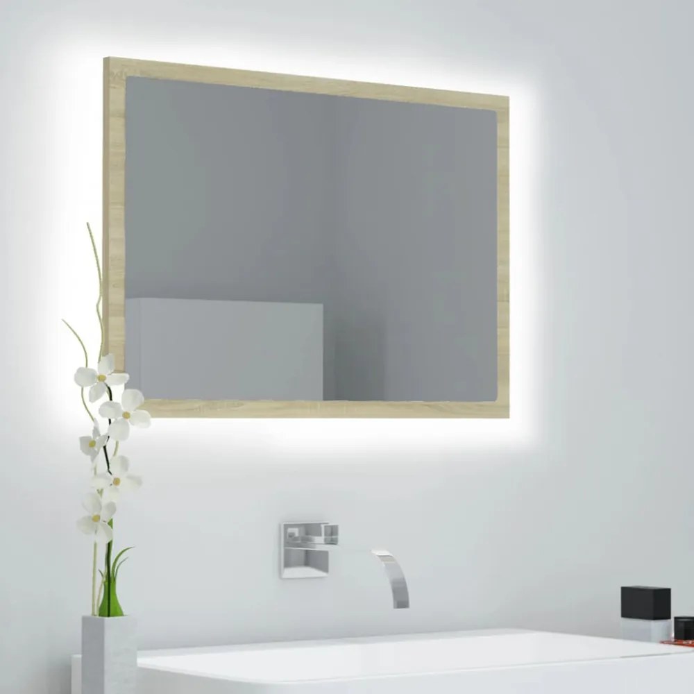 sonoma tölgy akril LED-es fürdőszobai tükör 60x8,5x37 cm