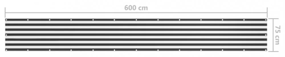 antracitszürke-fehér oxford-szövet erkélyparaván 75 x 600 cm