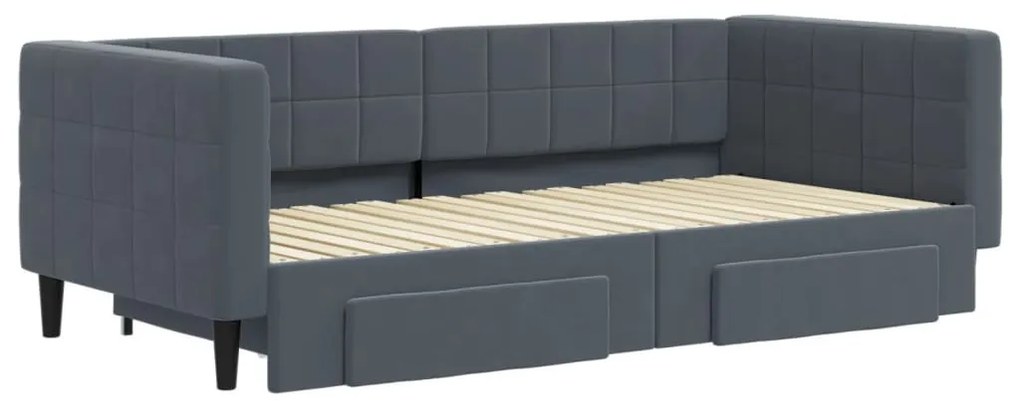 sötétszürke kihúzható bársony heverő fiókkal 90 x 190 cm