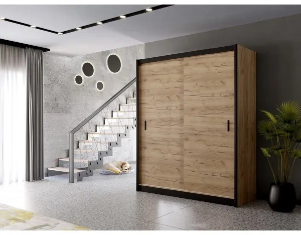 SAPHIRA tolóajtós gardrób 203x215 cm, craft tölgy kivitel
