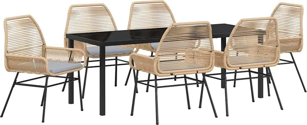 vidaXL Kert étkező szett párnával 7 pcs Barna polirattan