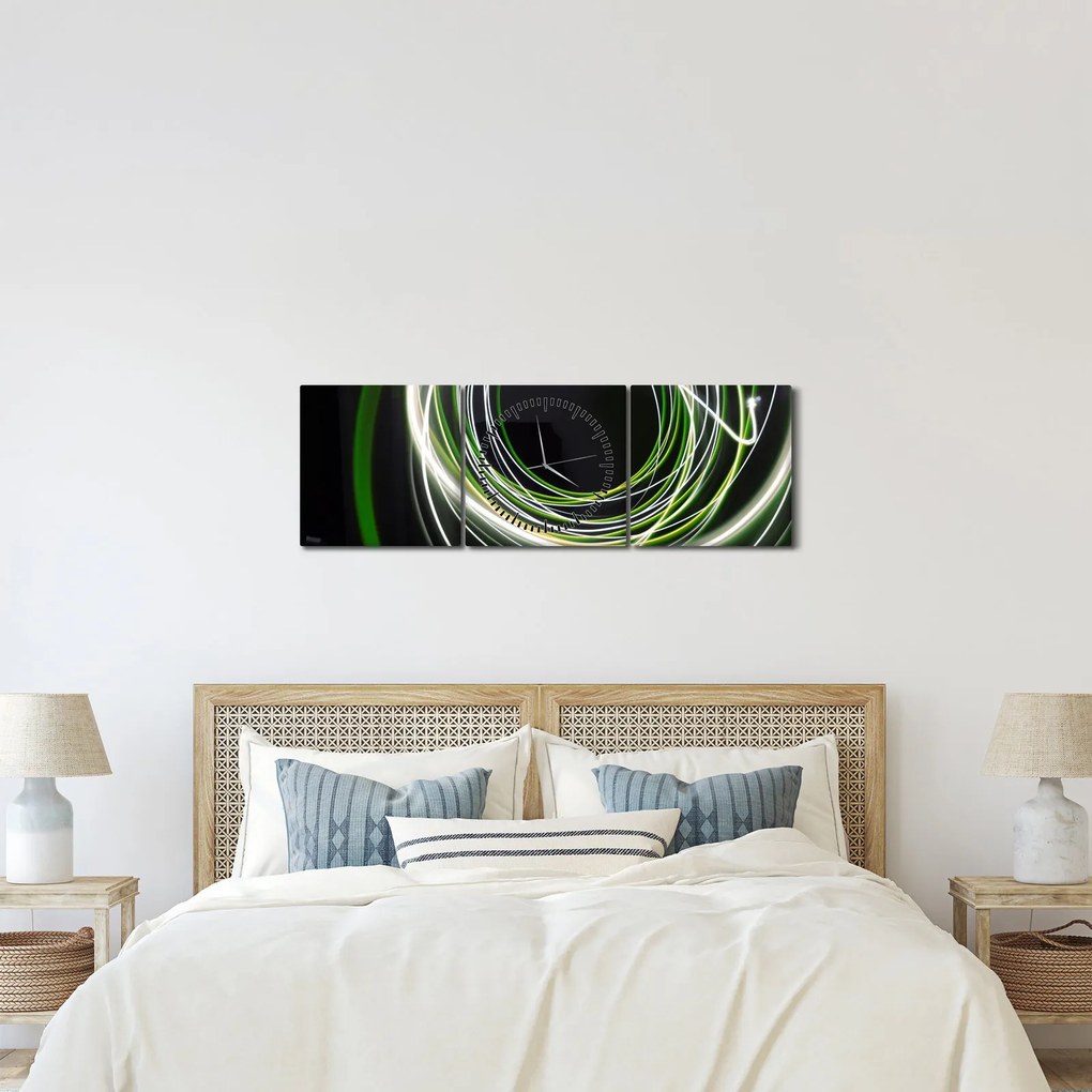 Kép zöld vonalak (órával) (90x30 cm)