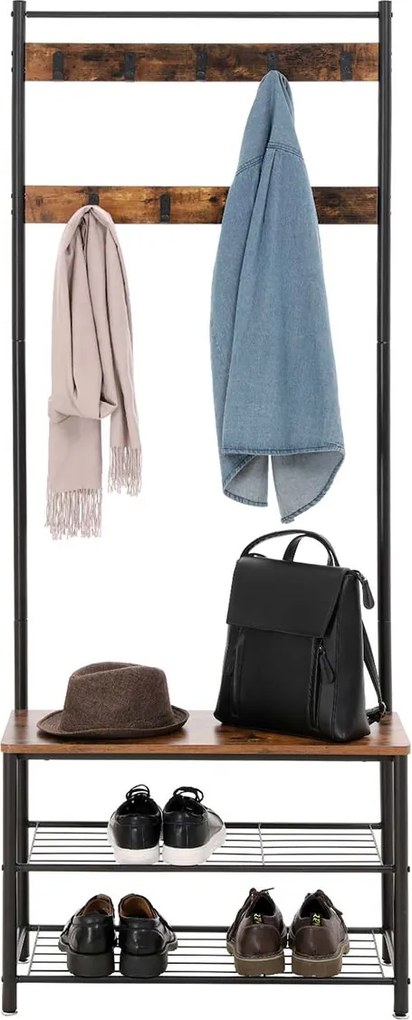 Fém előszobafal TAYLOR 72x175 cm, fekete/rusztikus barna