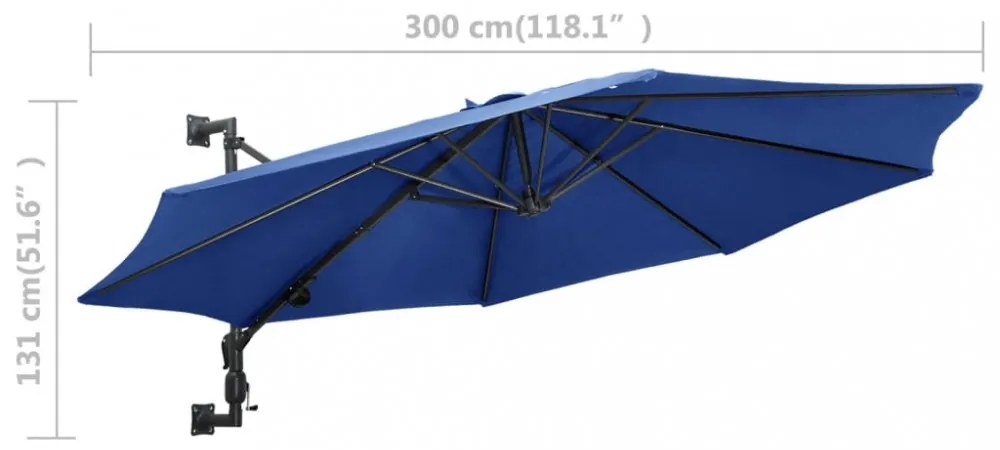 kék falra szerelhető napernyő fémrúddal 300 cm