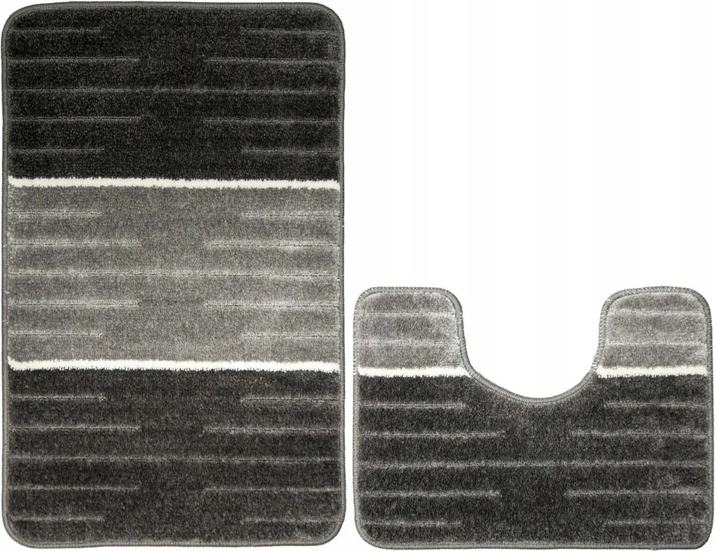 2 részes Fürdőszobaszőnyeg Como Szürke Krém Csíkos Gumírozott Szett