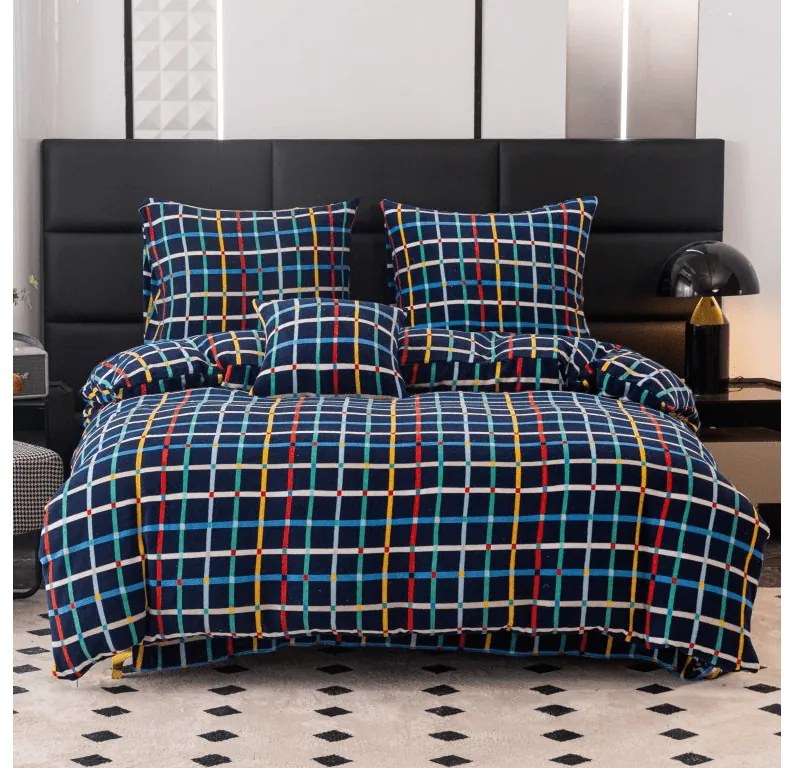 Mikroplüss ágyneműhuzat GRID sötétkék Ágyneműhuzat mérete: 2 db 70 x 90 cm | 200 x 220 cm