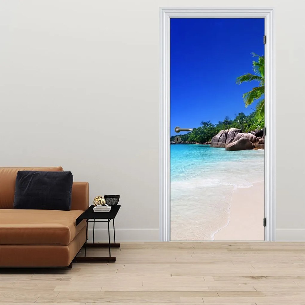 Fotótapéta ajtóra - Tengerpart Praslin szigetén (95x205cm)