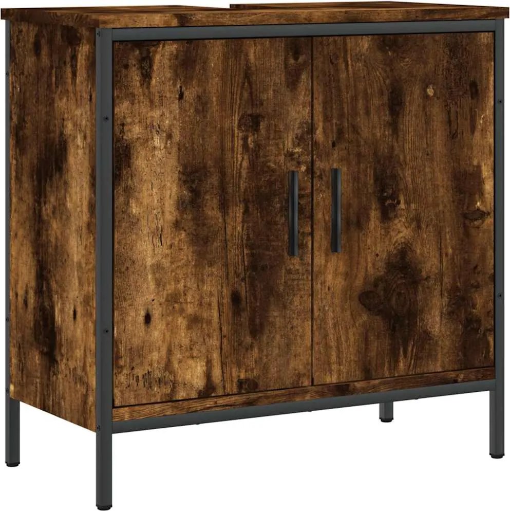 vidaXL füstölt tölgy szerelt fa fürdőszobai mosdószekrény 60x30x60 cm