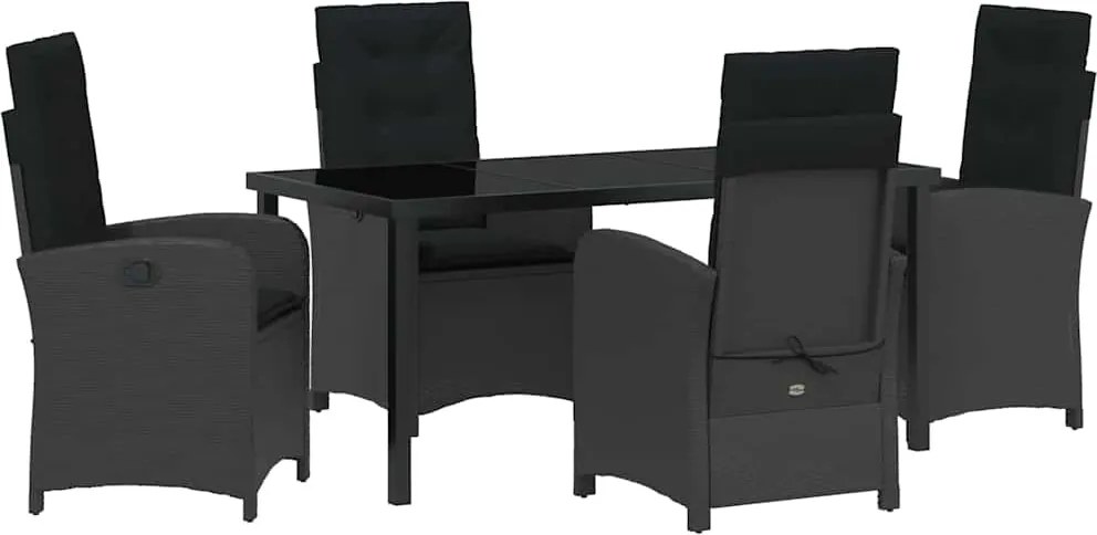 vidaXL Kert étkező szett párnával 5 pcs Fekete polirattan