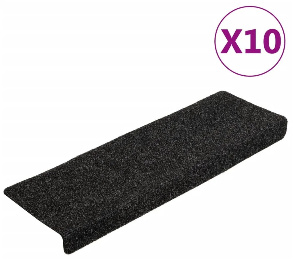 10 db öntapadós lépcsőszőnyeg, 65 x 21 x 4 cm, fekete, téglalap alakú széllel