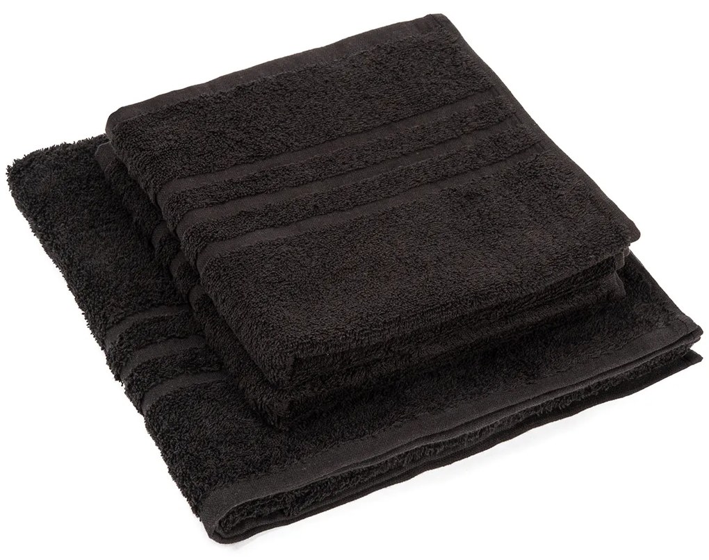 Classic kéztörlő és törölköző szett, fekete, 2 db 50 x 100 cm, 1 db 70 x 140 cm, 2 db 50 x 100 cm, 1 db 70 x 140 cm