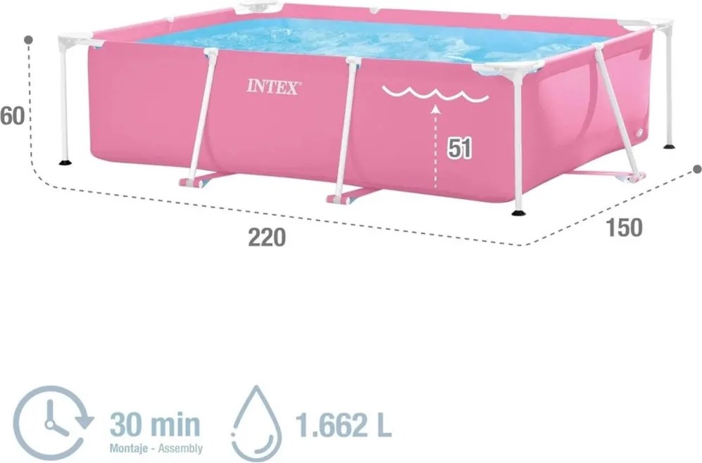 INTEX Metal medence 220 x 150 x 60 cm, rózsaszín (28266)