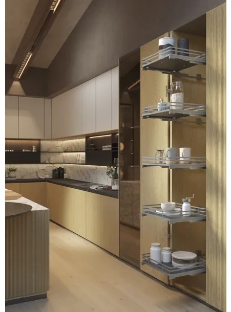 Konyhai fémrács, 600mm, fiók, antracit, teljes kihúzás, csillapított záródás, 30kg teherbírás, SIGE Infinity Plus 119