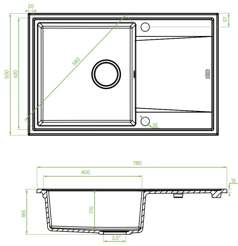 LAVEO Megalo, konyhai mosogató 790x490x230 mm + mosogató csaptelep BKZ468K, bézs, SBEA411T