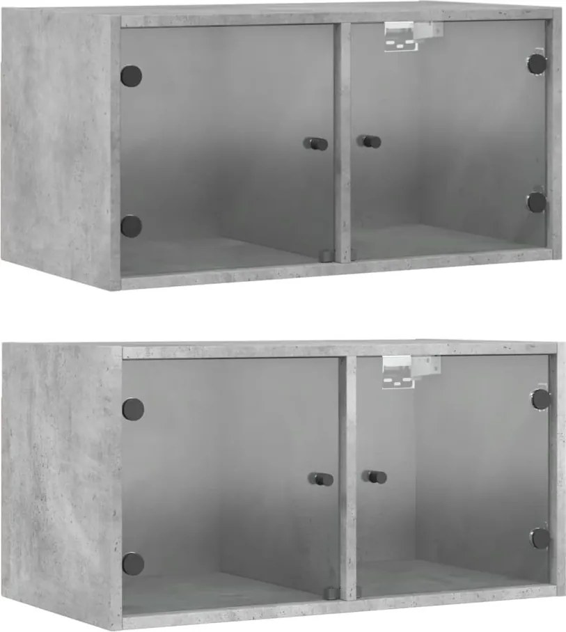 vidaXL 2 db betonszürke faliszekrény üvegajtókkal 68,5 x 37 x 35 cm