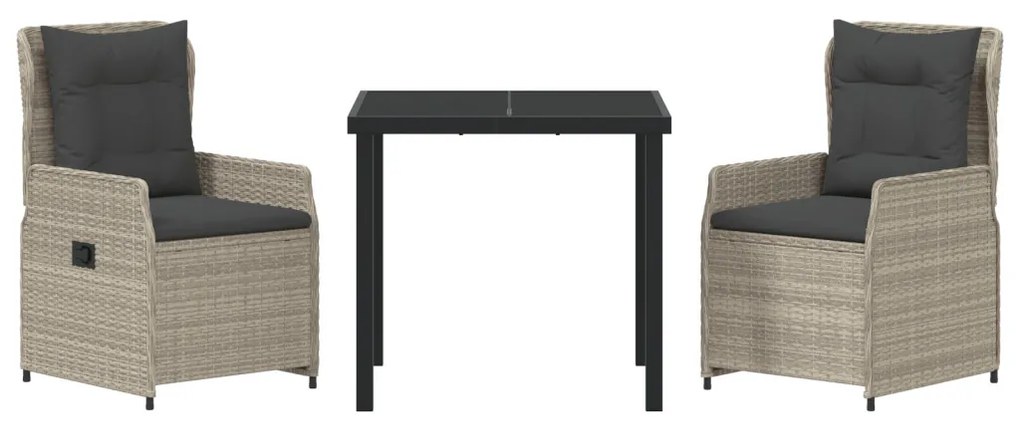 3 Darab Kert Étkező Készlet Világosszürke Poli Rattan, Asztal Fekete 80x80x73 cm Edzett Üveg