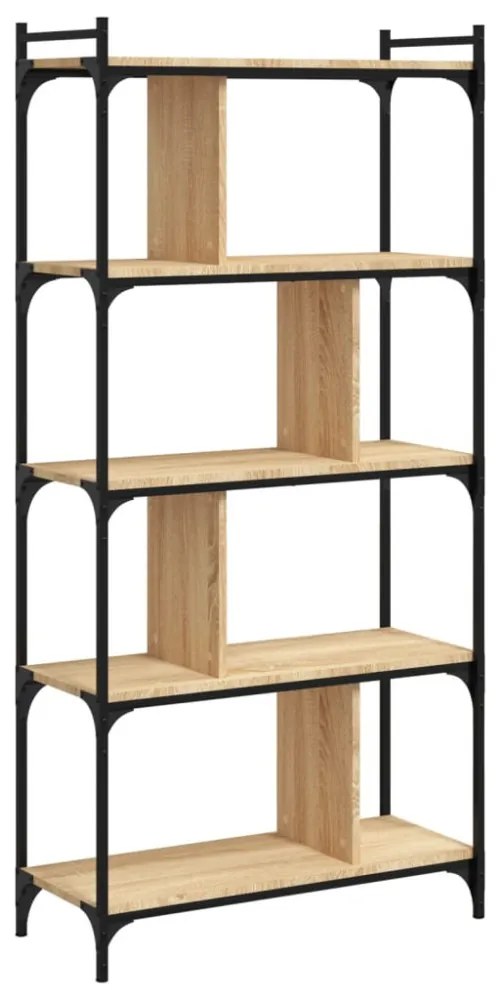 5 szintes sonoma tölgy színű fa könyvespolc 76 x 32 x 158 cm