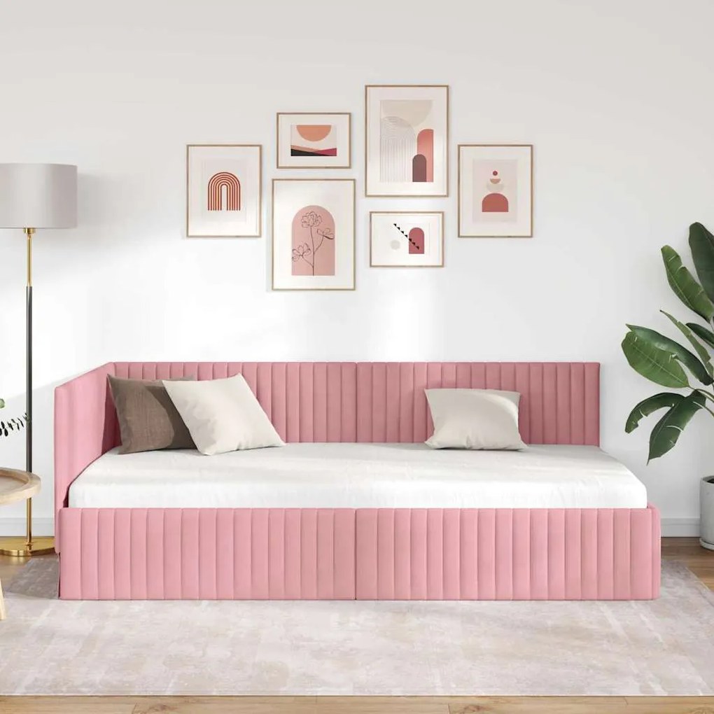 Sarokágy keret fejtámlával Rózsaszín 100 x 200 cm Bársony