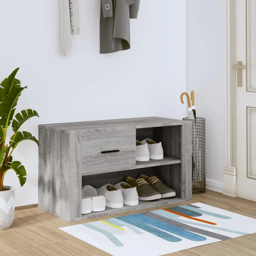 szürke sonoma színű szerelt fa cipősszekrény 80x35x45 cm