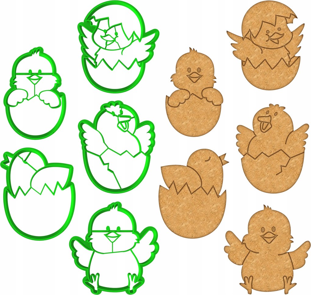 5x Húsvéti mézeskalács formák Húsvéti Csirkék szett XL 5db