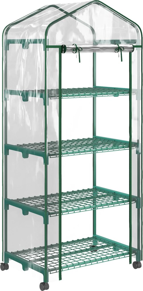 Outsunny Üvegház Rolóval és Polcokkal, Télen Használható Acél Üvegház, Üvegház Erkélyre, Kertbe, Paradicsomház 69 x 50 x 165 cm, Üvegház Paradicsomokh