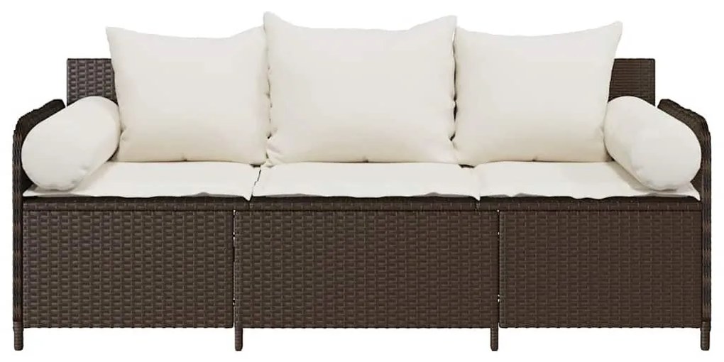 3 személyes barna polyrattan kerti kanapé párnával