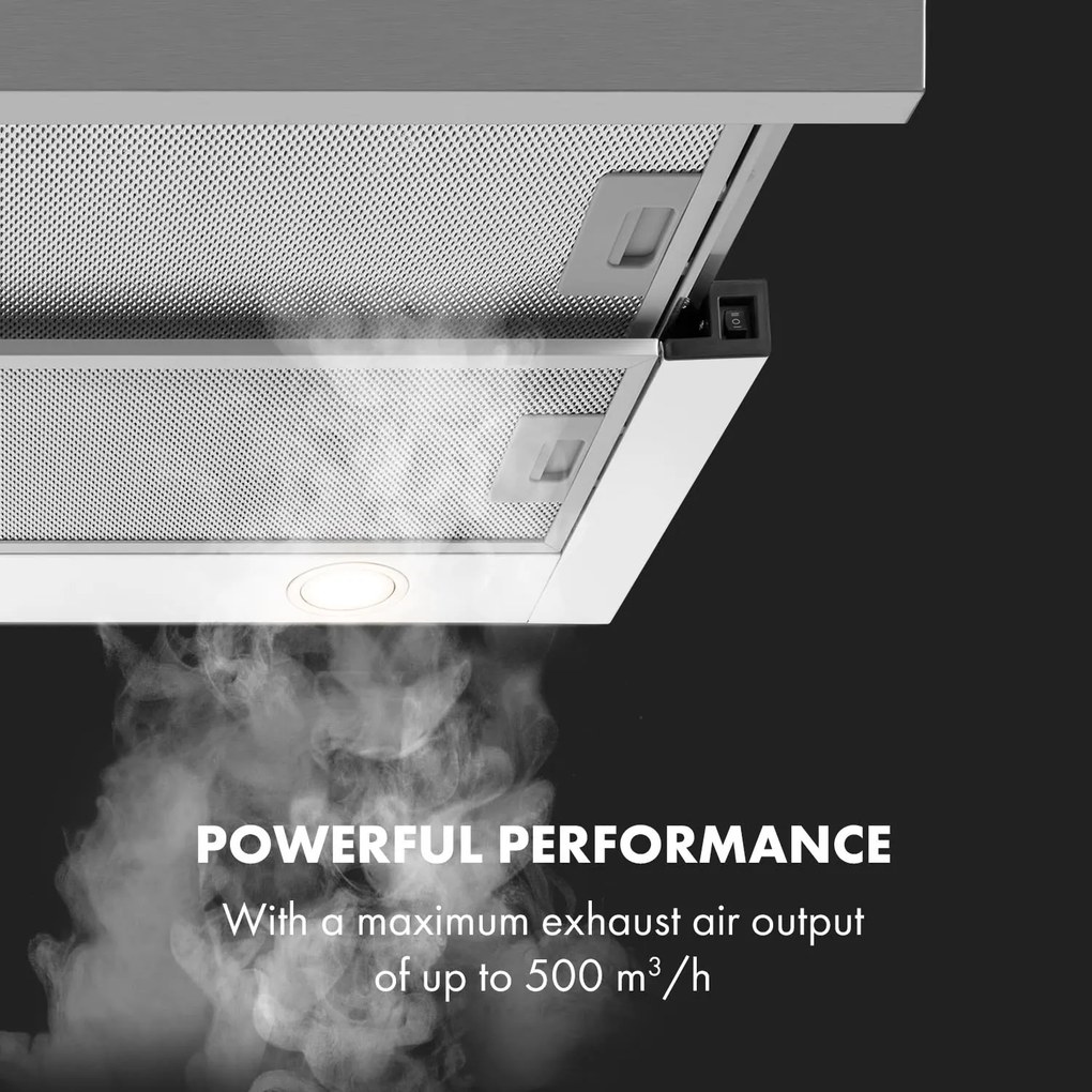 Klarstein Mariana 60, kihúzható páraelszívó, 60 cm, 500 m³/ó, elszívás, LED, fehér