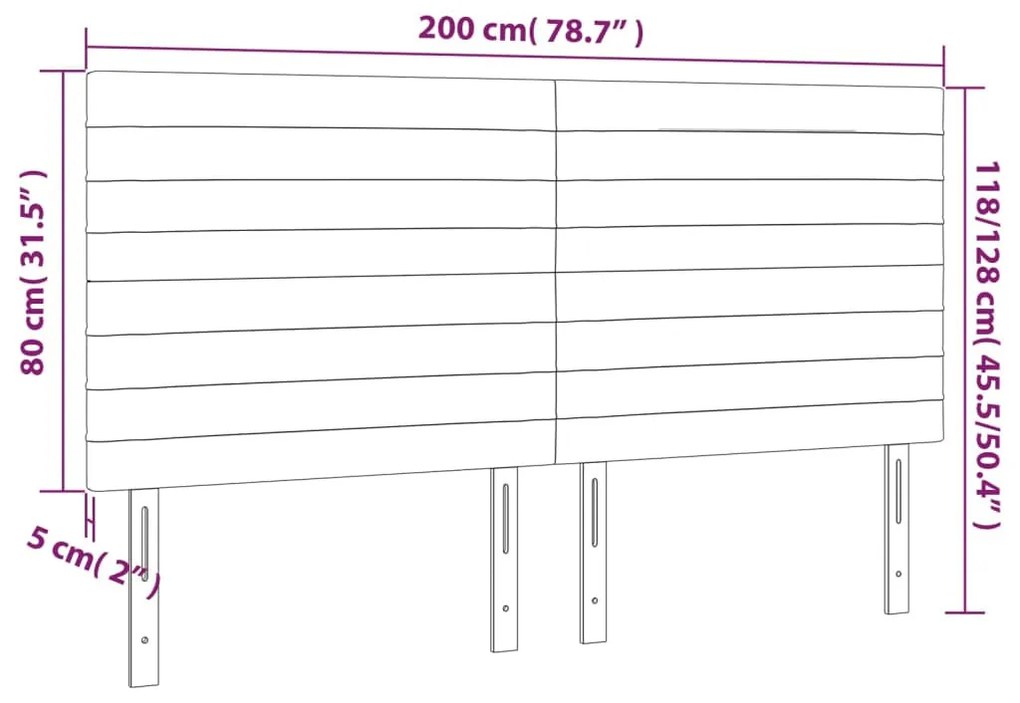 fekete szövet LED-es fejtámla 200x5x118/128 cm