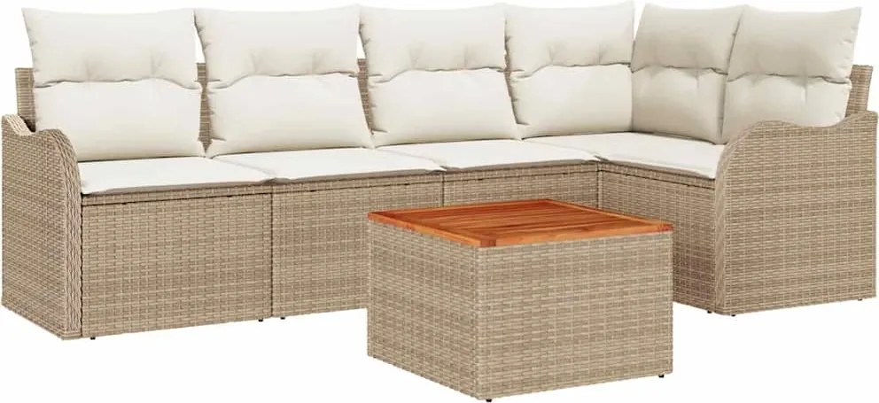 vidaXL Kerti Kanapé Szett tárolóval 6 pcs Beige és krém polirattan