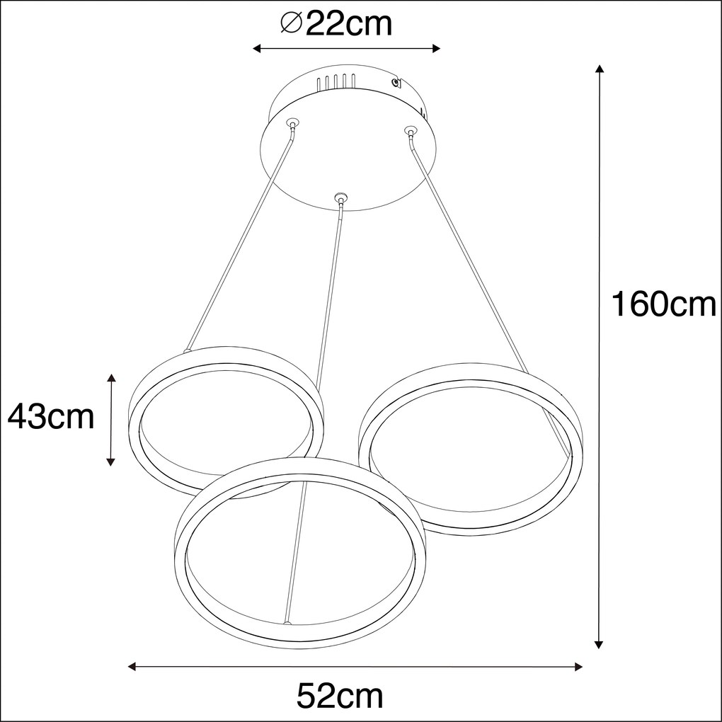 Függőlámpa fekete LED-del, 3 fokozatú dimmerrel, 3 lámpás - Rondas