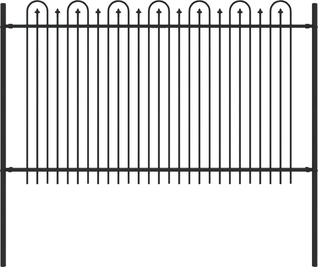 vidaXL Tüske Íves Kerítés Fekete 200 x 130 cm Porszórt acél