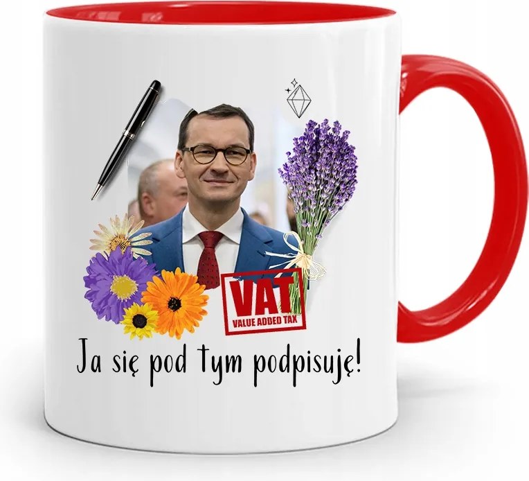 Piros Politikus Bögre Mateusz Morawiecki Miniszterelnök fényképes nyomtatással