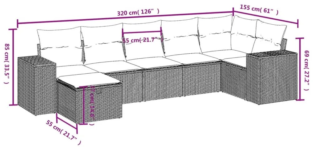 8 részes bézs polyrattan kerti ülőgarnitúra párnával