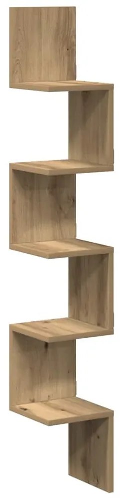 kézműves tölgy színű szerelt fa fali sarokpolc 20x20x127,5 cm
