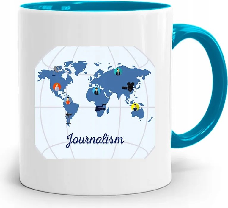 Kék Bögre Ajándék Riporter Újságírónak, fényképes nyomattal