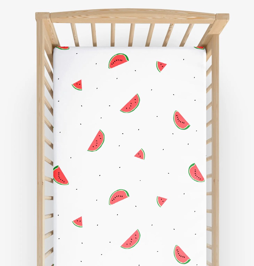 Goldea gyermek körgumis pamut lepedő kiságyba - görögdinnyék 60 x 120 cm