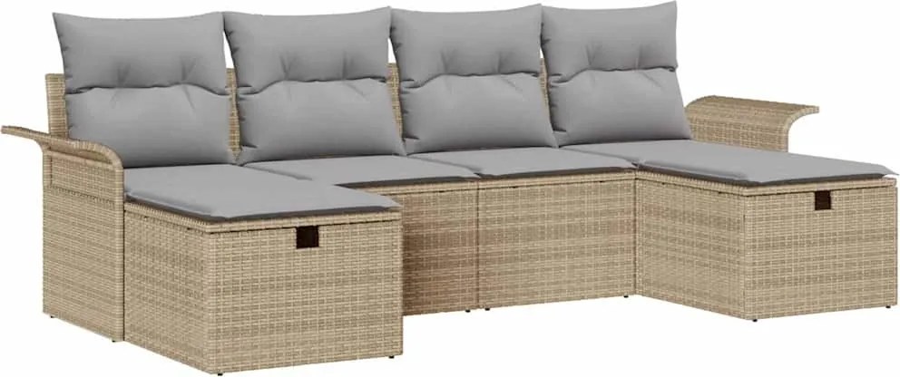 vidaXL Kerti Kanapé Szett párnával tárolóval 6 pcs Bézs Poli rattan