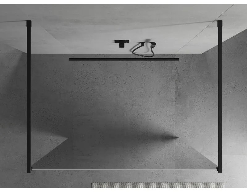 Mexen Kioto, átmenő zuhanyparaván 120 x 200 cm, 8mm-es üvegmintás tükör, 2x fekete stabilizáló távtartó, 800-120-002-70-50