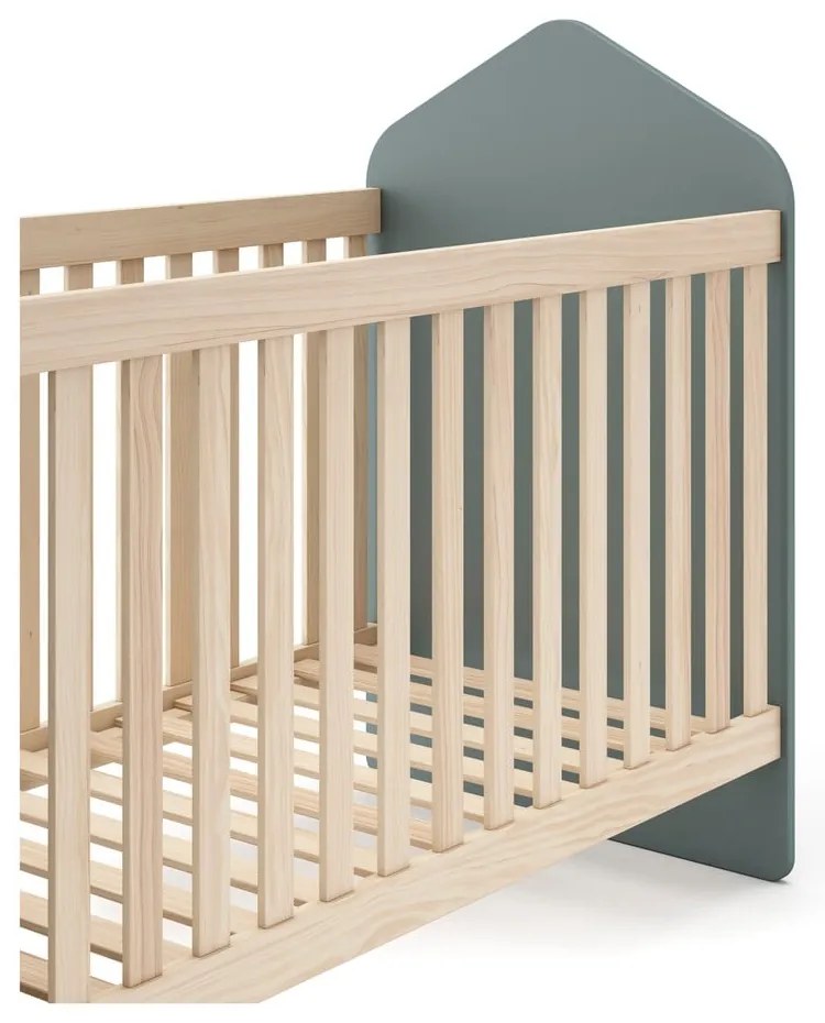 Natúr színű-szürkészöld babaágy 60x120 cm borovi fenyő dekorral Estefania – Marckeric