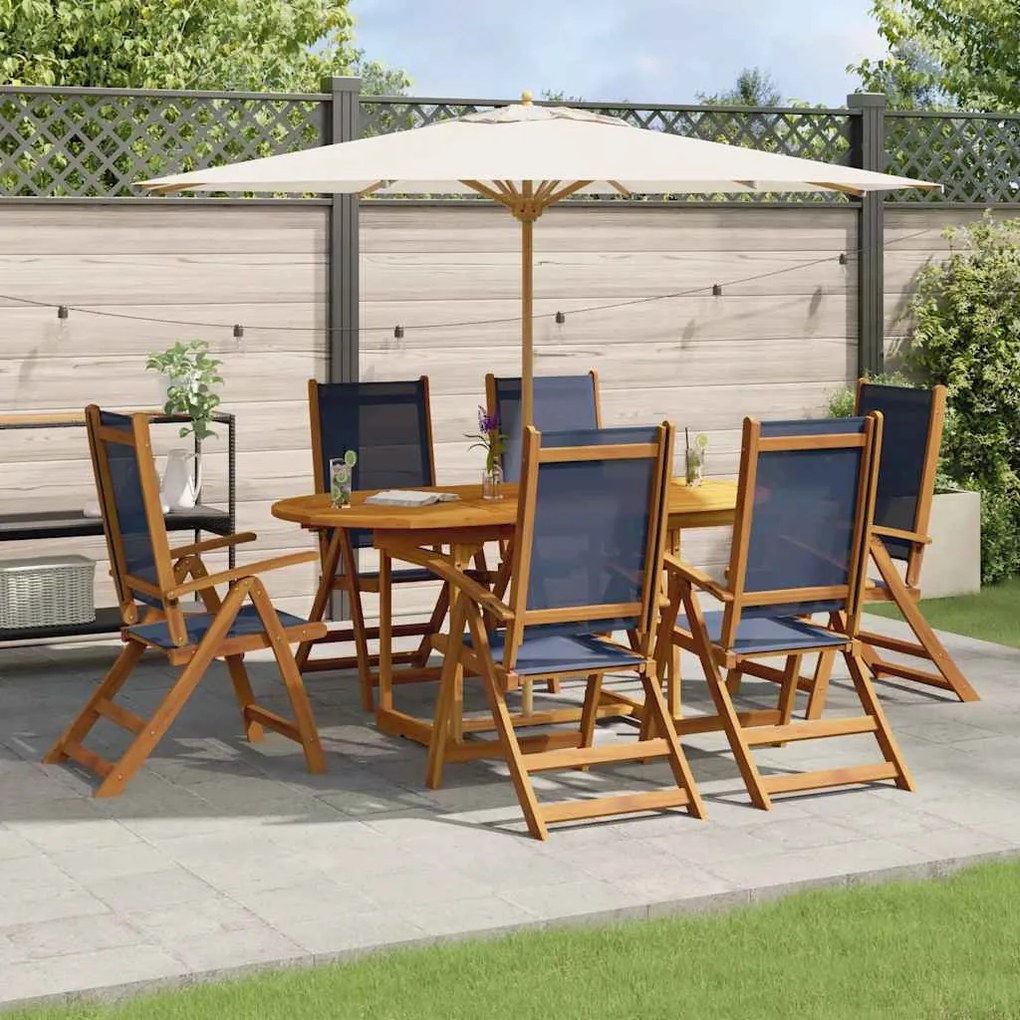 vidaXL 7 részes tömör akácfa és textilén kerti étkezőgarnitúra