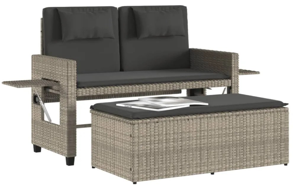 világosszürke polyrattan dönthető kerti pad párnával