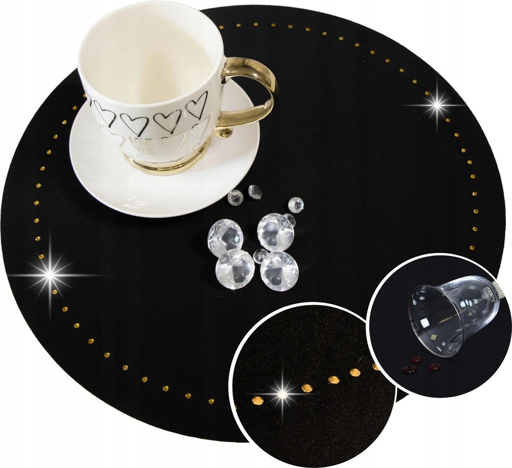 Asztali Alátét Kerek 30 cm Glamour Strassz Arany Színek Tányér Alatt