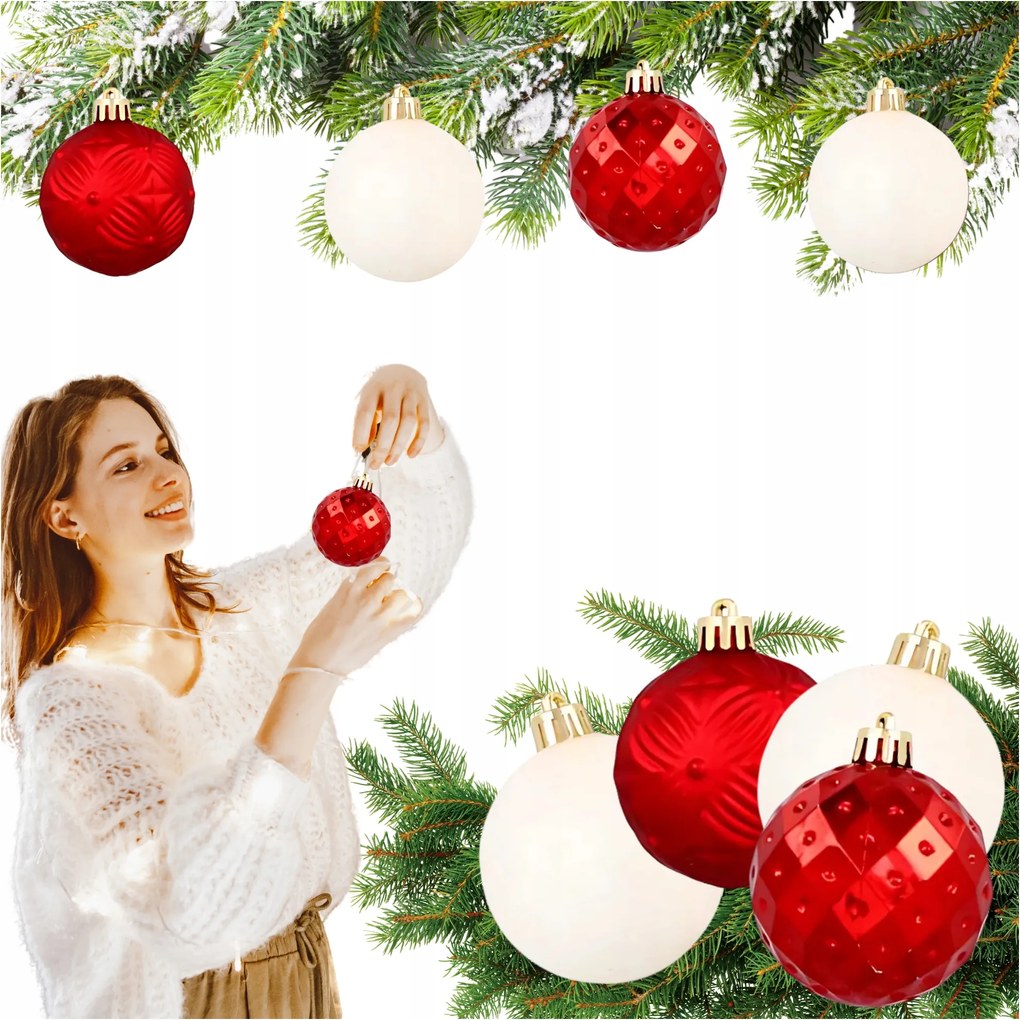 16 db-os karácsonyfadísz szett 6cm klasszikus piros, karácsonyfadíszek