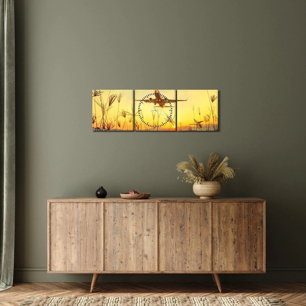 Repülő repülőgép képe (órával) (90x30 cm)