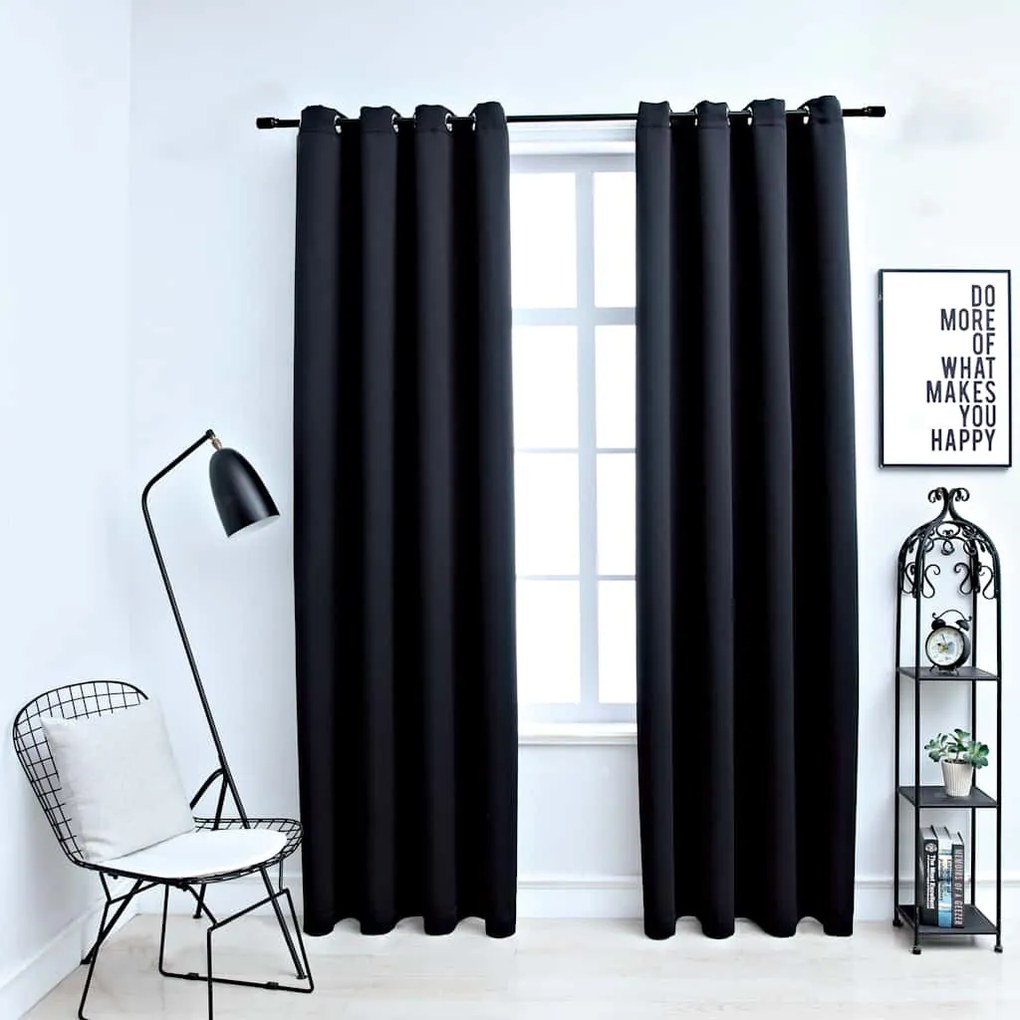 vidaXL 2 db fekete sötétítőfüggöny fémgyűrűkkel 140 x 175 cm