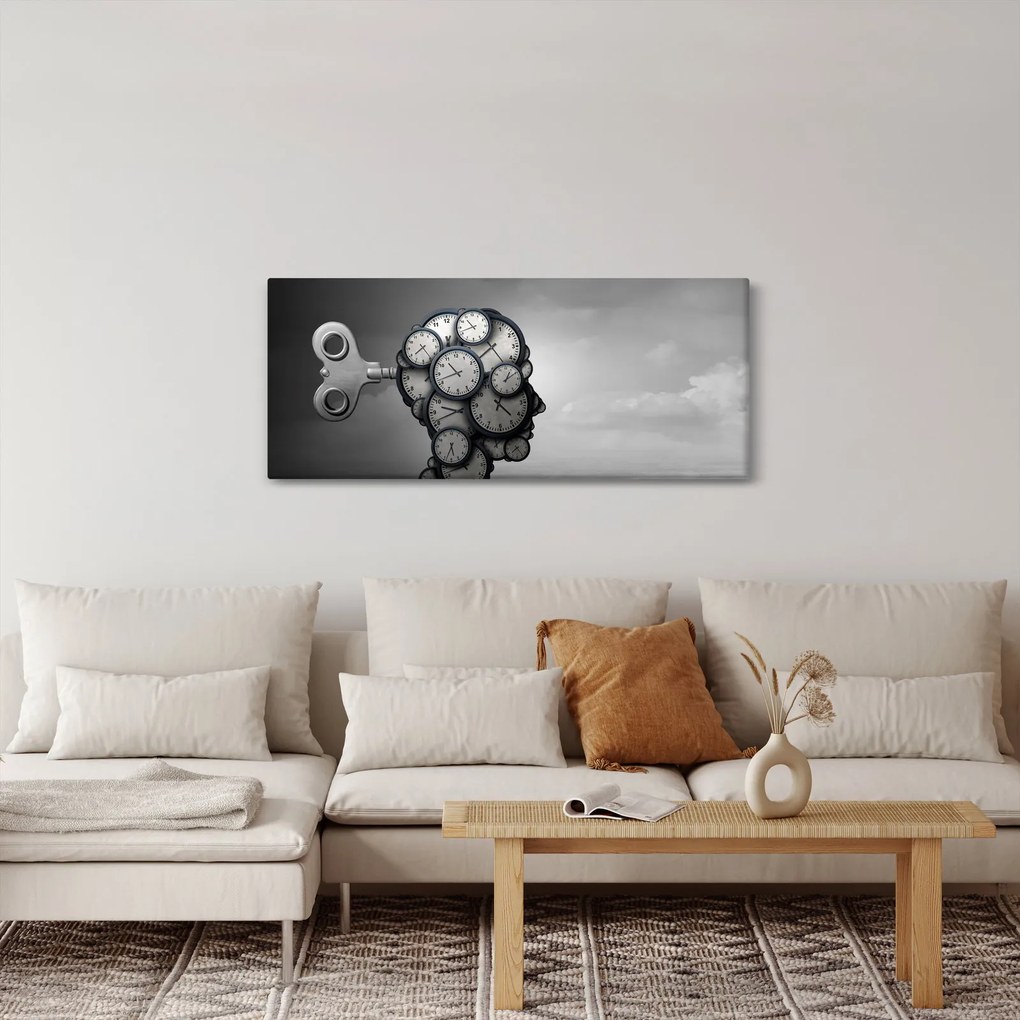 Művészi kép egy fej órával (120x50 cm)