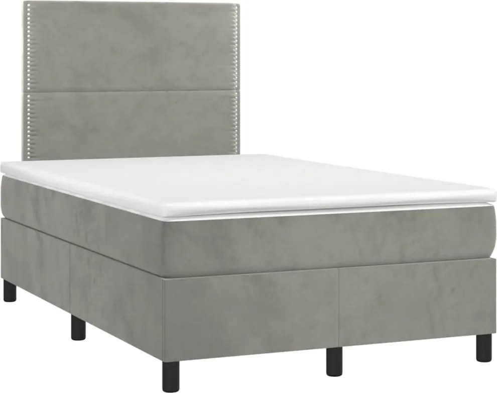 vidaXL világosszürke bársony rugós ágy matraccal 120 x 190 cm