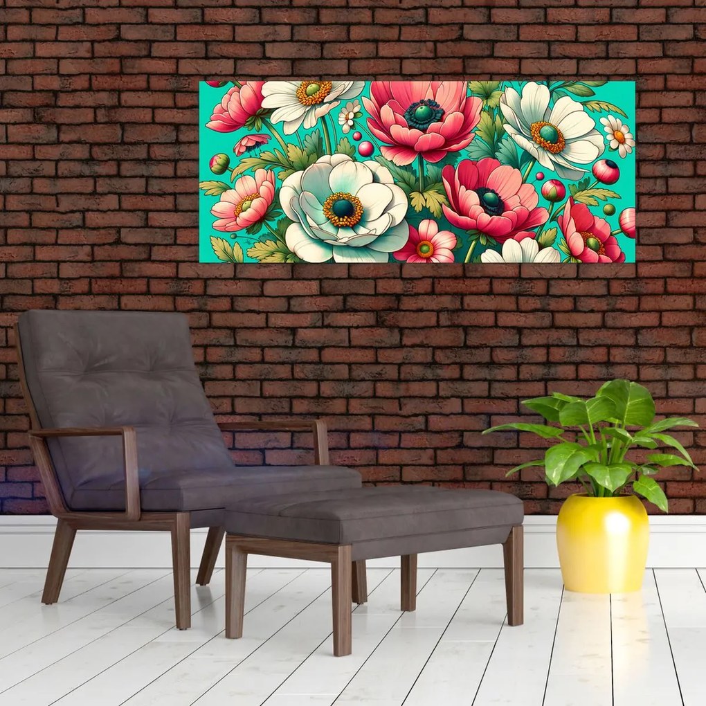 Kép - Virágok kék háttéren (120x50 cm)