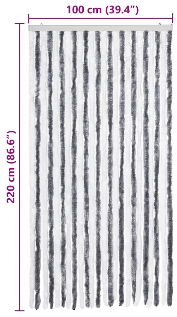 szürke és fehér zsenília rovarfüggöny 100 x 220 cm